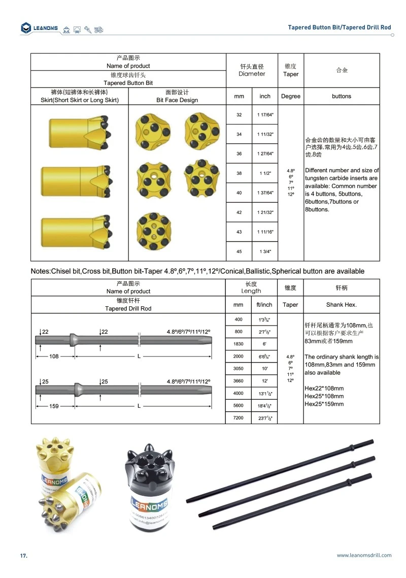 Tapered Button Bit-Tapered Drill Rod-17 Tapered Button Bit-Tapered Drill Rod-17